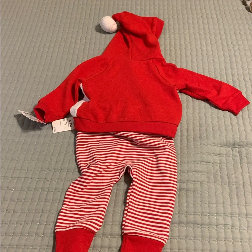 Cat & Jack Santa Baby 2-Pc Outfit Size 6-9 Mo NEW Striped pants & Santa hoodie
